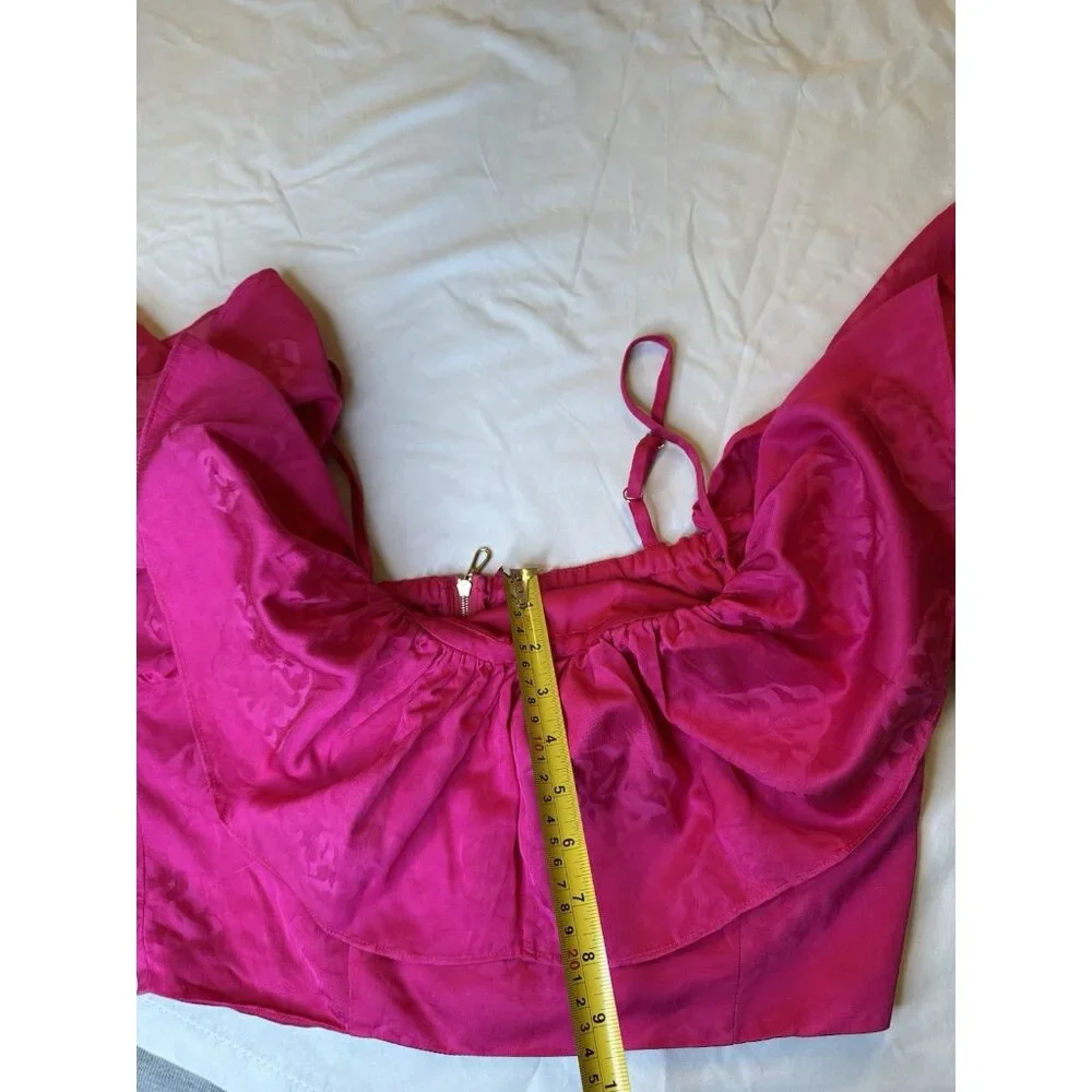 Sandro Hally Jacquard Ruffled Crop Top Pink Cold Shoulders Size 4 Small - Picture 7 of 7